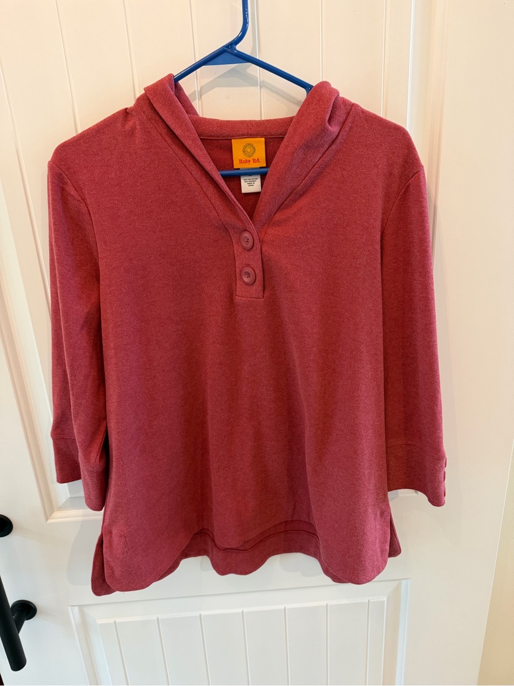 Ruby Rd. Rose-Mauve Hooded Henley Top